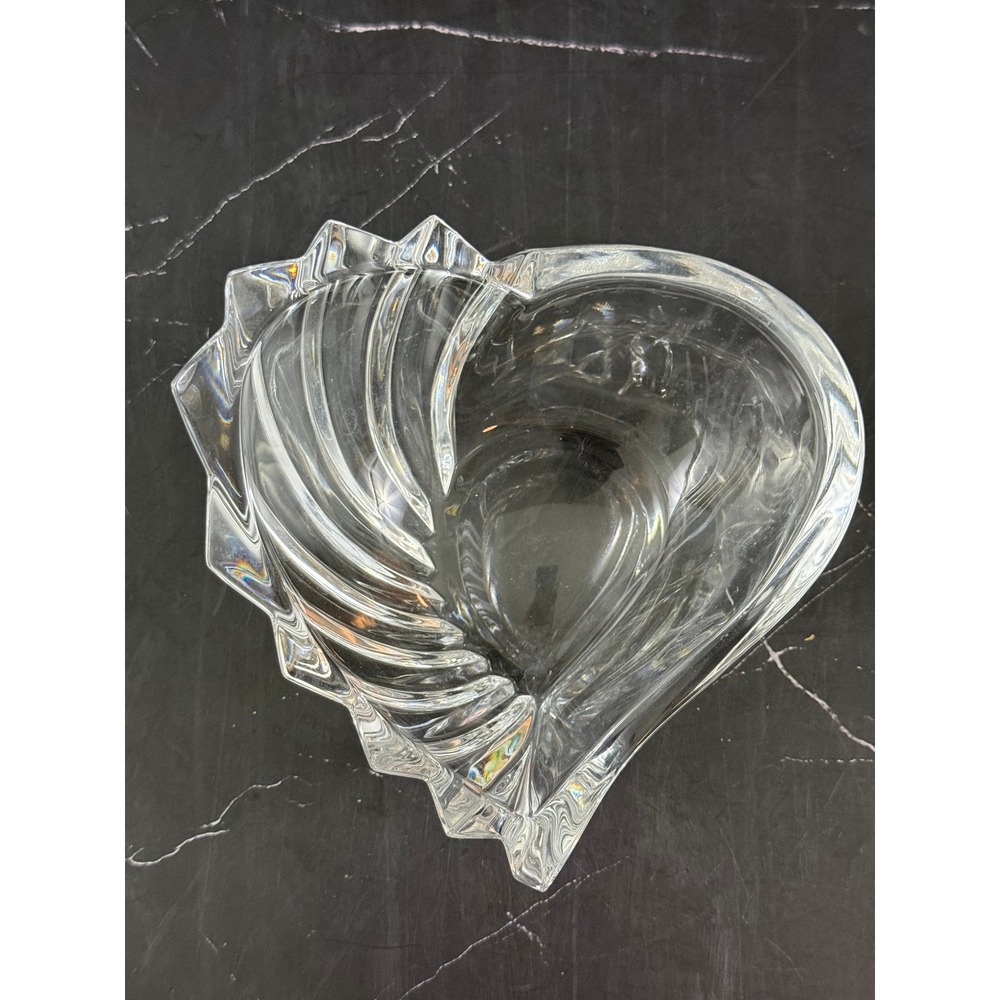 Vintage Crystal Mini Crystal Ruffled Heart Shaped Dish Bowl 4 3/4in